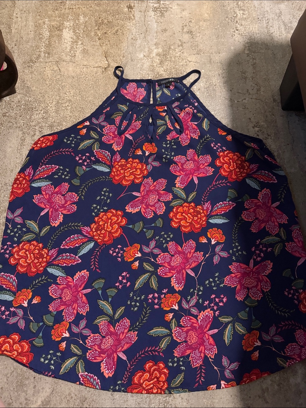 Papermoon Navy Floral Halter Tank with Pink and Orange Flowers